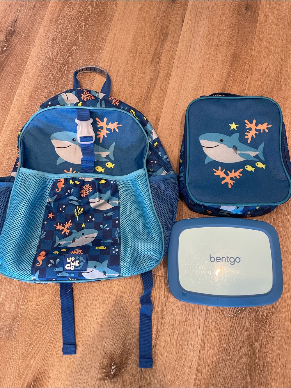 Shark Kids Backpack + Lunchbox + Bentgo Box - Blue Ocean Print